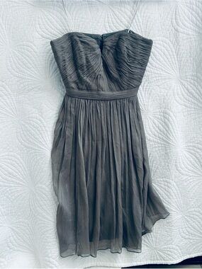 J. Crew Strapless Pleated Chiffon Dress in Charcoal